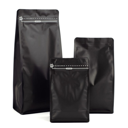 Black flat bottom bag with ziplock  + valve 250 ml (250 pcs)
