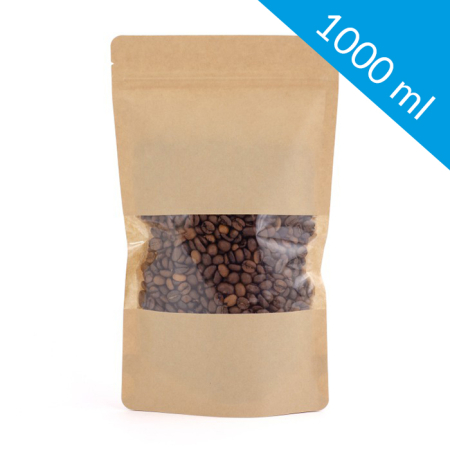 Resealable kraft paper bag with window 1000 ml (250 pcs)