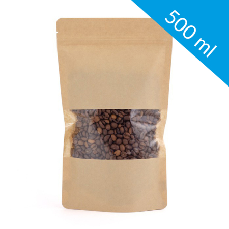 Resealable kraft paper bag with window 500 ml (250 pcs)