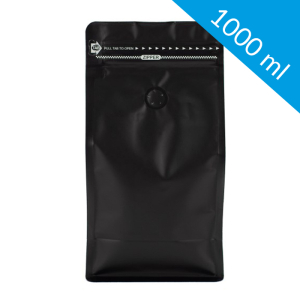 Black flat bottom bag with ziplock + valve 1000 ml (250 pcs)