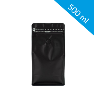 Black flat bottom bag with ziplock + valve 500 ml (250 pcs)