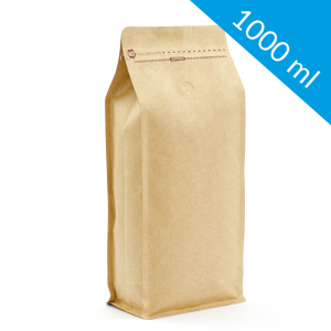 Kraft flat bottom bag with ziplock + valve 1000 ml (250 pcs)