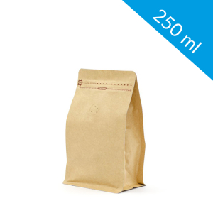 Kraft flat bottom bag with ziplock + valve 250 ml (250 pcs)