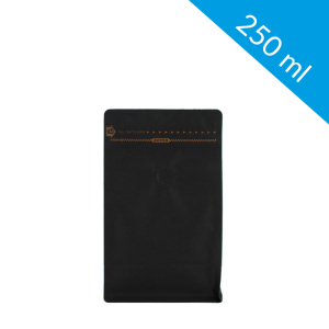 Kraft  black flat bottom bag with ziplock + valve 250 ml (250 pcs)
